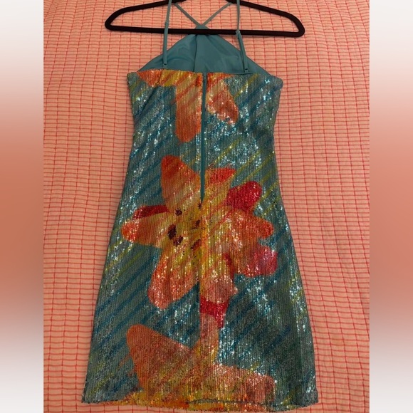 Junior’s T-Neck Lily Placement Sequin Bodycon Dress - Picture 5 of 6